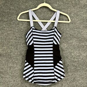 Lululemon Work It Out Tank Top Womens 4 Blue Black Sea Stripe Built In Bra